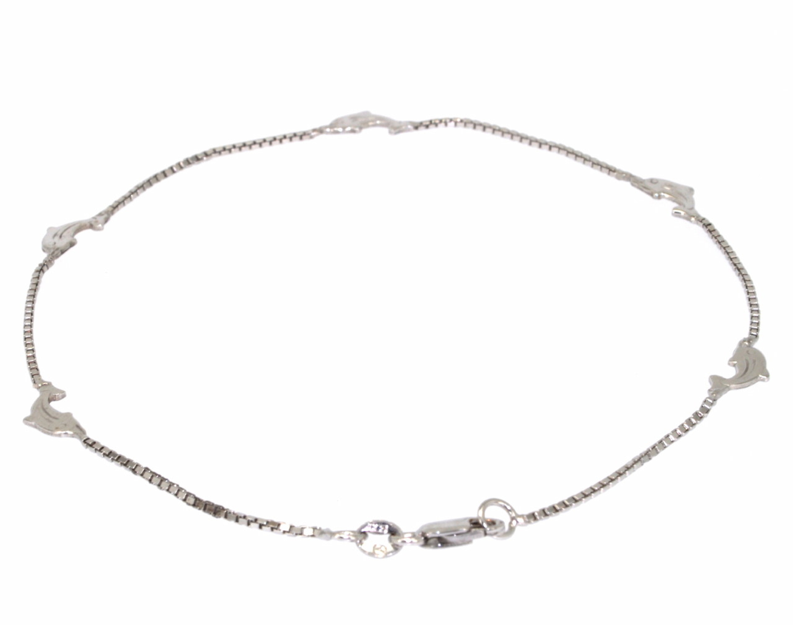 14K White Gold Dolphin 9.5" Anklet