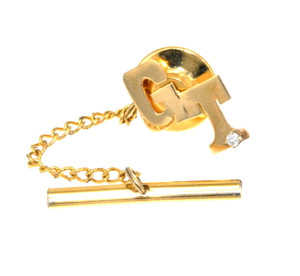 Round Twist Knot Tie Tack with Chain Metal Gold Color Necktie Pin