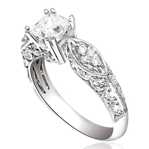 GIA Certified 18K White Gold 1 1/3 ctw Princess Diamond Engagement Ring with Accents 11000351 | Shin Brothers*