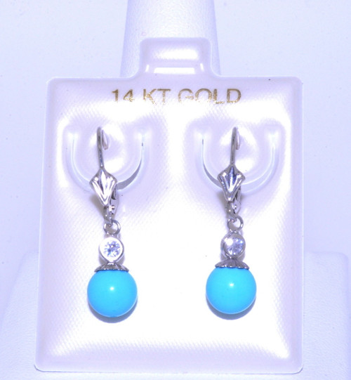 14K White Gold Turquoise Ball Earrings 42002050 | Shin Brothers* 14K White Gold Turquoise Ball Earrings 42002050 | Shin Brothers*