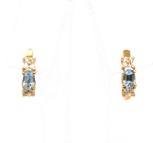 14K Yellow Gold Aquamarine Huggie Earrings with Diamond Accents 42000815 | Shin Brothers*