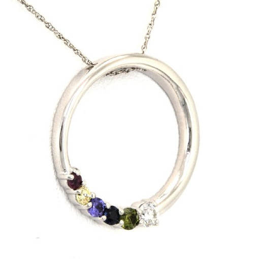 14K White Gold Diamond Multicolor Gemstone Circle Journey Mom's Pendant 52001568** 14K White Gold Diamond Multicolor Gemstone Circle Journey Mom's Pendant 52001568**