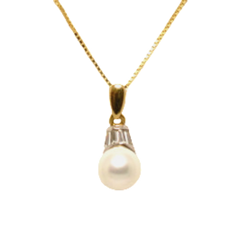 14K Two Tone Gold CZ Pearl Charm  52000614**