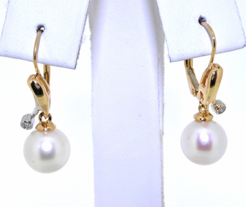 14K Two Tone Gold Diamond Pearl Dangle Earrings 42002199 | Shin Brothers** 14K Two Tone Gold Diamond Pearl Dangle Earrings 42002199 | Shin Brothers**