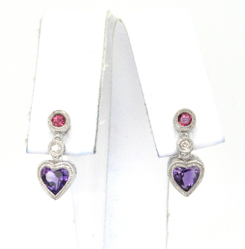 14K White Gold Dangling Amethyst/Diamond Heart Earrings 42002110 | Shin Brothers*