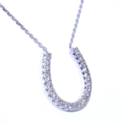 14K White Gold Diamond Horseshoe Pendant Necklace 31000499