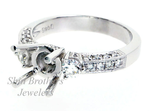 14K White Gold Diamond Engagement Ring Setting with Round Diamonds 11002120 | Shin Brothers*