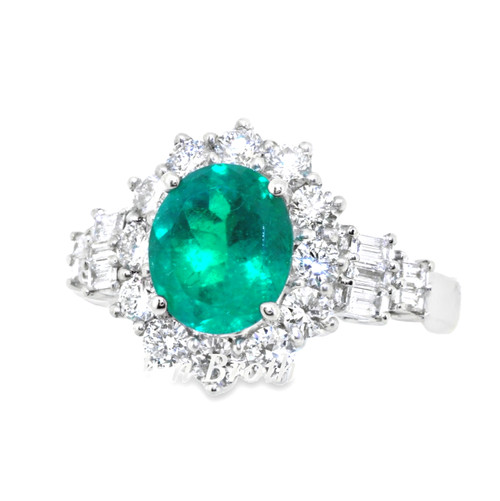 14K White Gold Emerald Ring with Diamond Accents 12002259 | Shin Brothers*