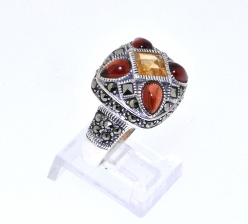 Sterling Silver Marcasite/Garnet/Citrine Ring 81010256 Sterling Silver Marcasite/Garnet/Citrine Ring 81010256