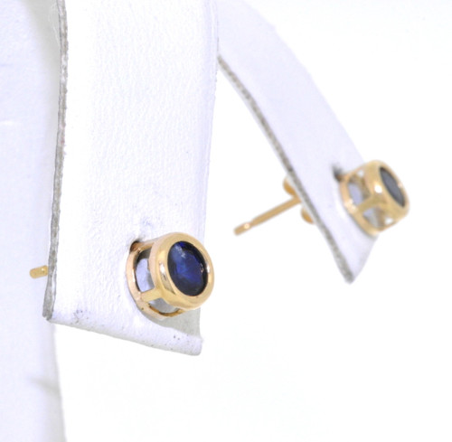 14K Yellow Gold Bezel Set Sapphire Stud Earrings 42002340