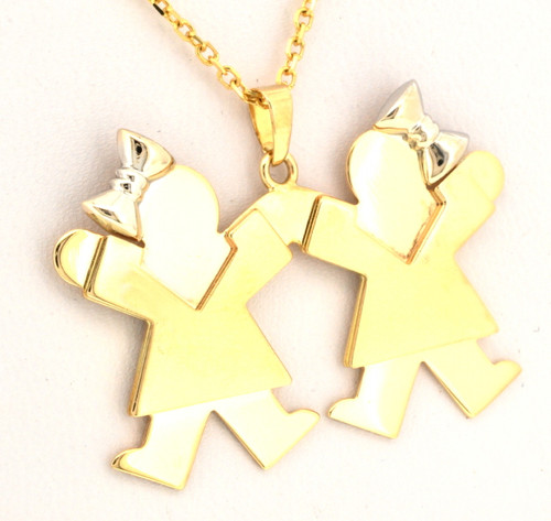 14k Gold Kid's Charm Two Girls Holding Hands 50001034
