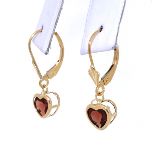 14K Yellow Gold Garnet Lever Back Heart Earrings 41060651