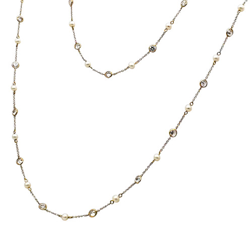 14K White Gold Cubic Zirconia /Pearl Necklace 32000026 | Shin Brothers* 14K White Gold Cubic Zirconia /Pearl Necklace 32000026 | Shin Brothers*