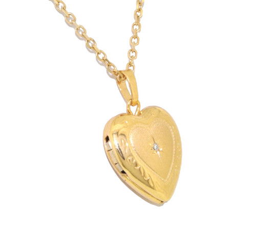 14K Yellow Gold CZ Diamond Cut Heart Shape Locket Pendant 52001727 | Shin Brothers* 