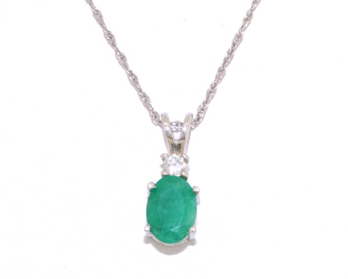 14K White Gold Diamond and 0.90ctw Emerald Oval Charm 52001724 | Shin Brothers**