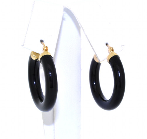 14K Yellow Gold Onyx Hoop Earrings 42002587 | Shin Brothers*