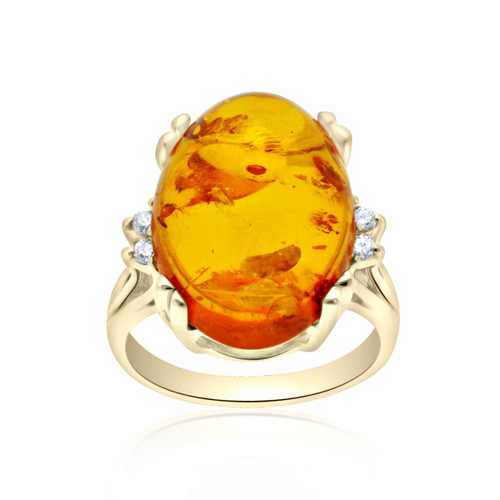 14K Yellow Gold  Amber and Diamond Ring 12002511 | Shin Brothers* 