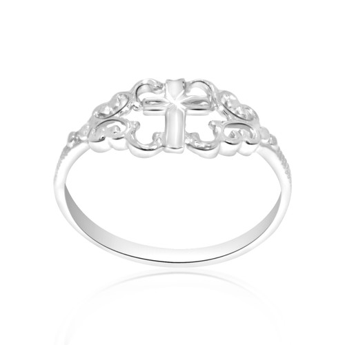 14k White Gold Cross Ring 10017114 | Shin Brothers