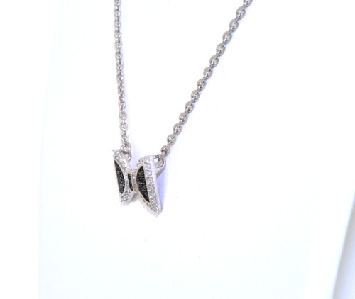Silver Bow Tie With Black And White Cubic zirconia Adjustable Necklace Silver Bow Tie With Black And White Cubic zirconia Adjustable Necklace