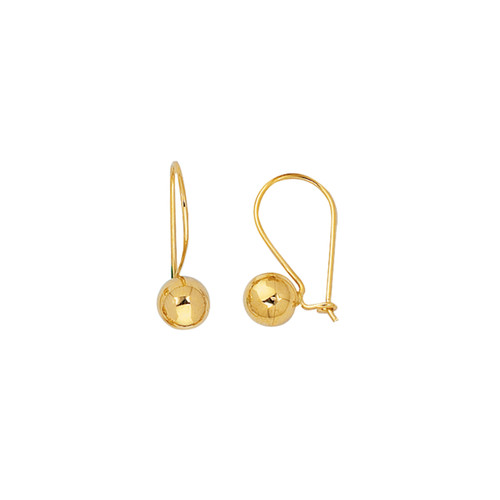 14kt Yellow Gold 7.0mm Shiny Round Ball LeverBack Earring ER371