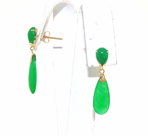 14K Yellow Gold Natural Jade Earrings 42002766 | Shin Brothers* 
