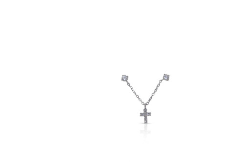 One Single 14K White Gold CZ Double Pierced Cross Earring By Shin Brothers * One Single 14K White Gold CZ Double Pierced Cross Earring By Shin Brothers *