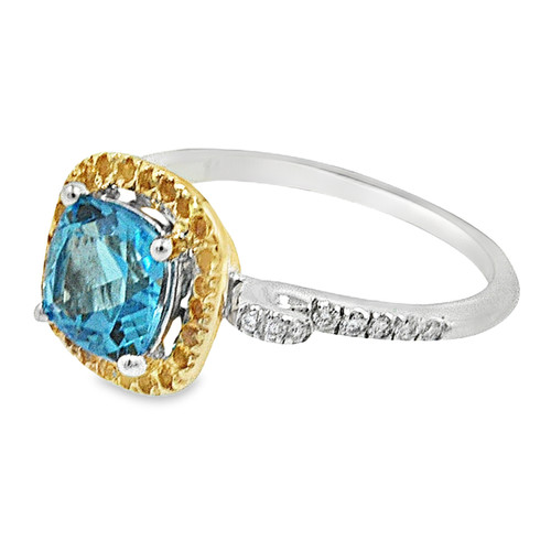 14K Two Tone  Gold Blue Topaz and Diamond Ring 12002687  By Shin Brothers*