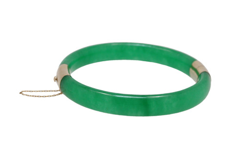 Elegant 14K Yellow Gold 7.5" Green Jade Bangle 22000791 By Shin Brothers