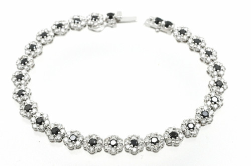 14K White Gold Black and White Diamond Flower Bracelet 22000810 By Shin Brothers*