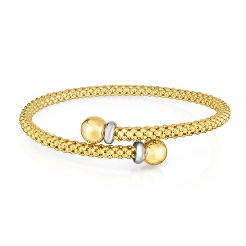 14K Yellow Gold Finish 4mm Round Bypass Popcorn Bangle | Shin Brothers*