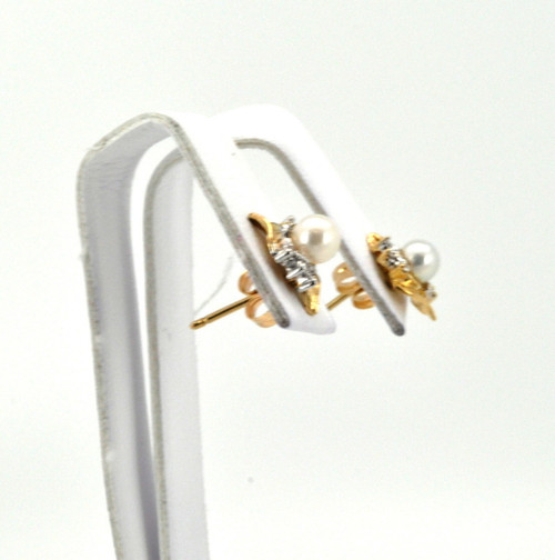 14K Two Tone Gold Diamond Pearl Earrings 41060650 | Shin Brothers* 14K Two Tone Gold Diamond Pearl Earrings 41060650 | Shin Brothers*