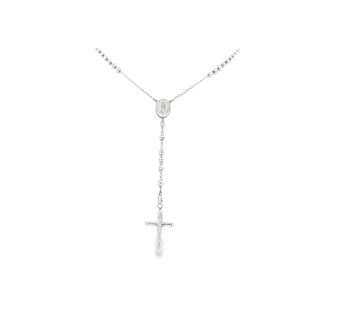  14K White Gold 24" Rosary Bead Cross Chain 30003744 | Shin Brothers*
