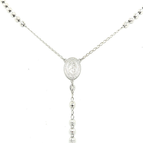  14K White Gold 24" Rosary Bead Cross Chain 30003744 | Shin Brothers*