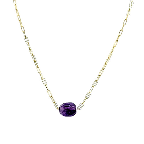 14K Yellow Gold Paper Clip Chain with Amethyst 32000637 | Shin Brothers* 14K Yellow Gold Paper Clip Chain with Amethyst 32000637 | Shin Brothers*