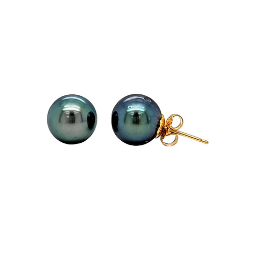 14K Yellow Gold 10mm Black Cultured Pearl Earrings 42003307 | Shin Brothers*