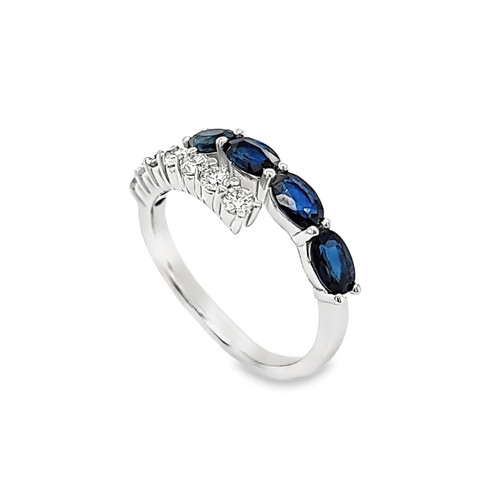 14K White Gold Sapphire Diamond Bypass Ring 12002985 | Shin Brothers** 14K White Gold Sapphire Diamond Bypass Ring 12002985 | Shin Brothers**