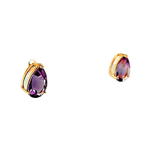 14K Yellow Gold Amethyst Pear-Shared Stud  Earrings 42003347 | Shin Brothers*