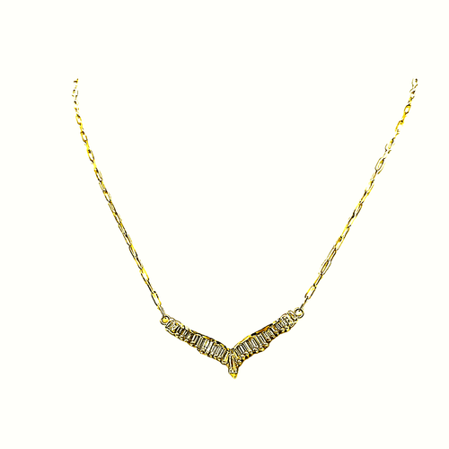 14K Yellow Gold Baguette Diamond V Shape 20" Necklace 31001197  | Shin Brothers