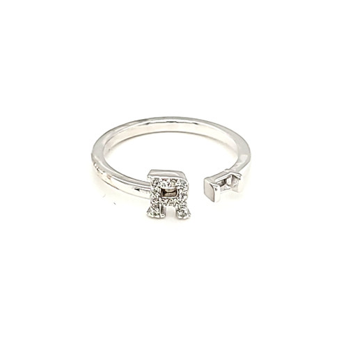 14K White Gold Diamond Initial "R" Open Ring with Setting 11007000 | Shin Brothers*