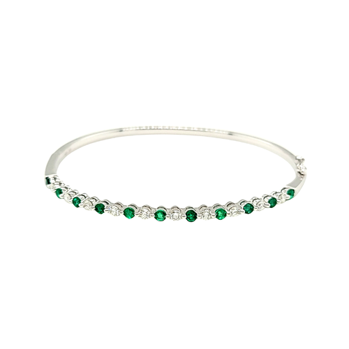 18K White Gold Diamond and Emerald Bracelet 22000936 | Shin Brothers*