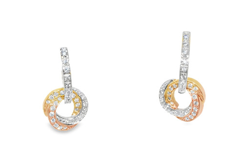 14K Tricolor Gold Diamond Swirl Drop Earrings 41000676 | Shin Brothers*