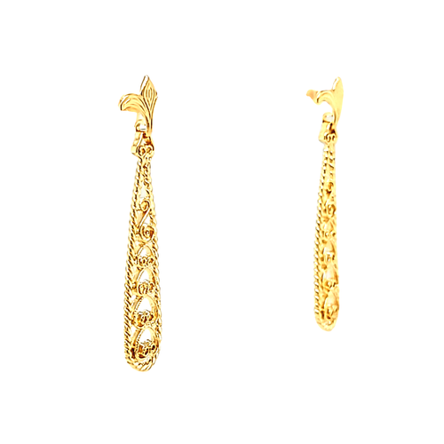14K Yellow Gold Hanging Filigree Drop Earrings 40003210 | Shin Brothers* 14K Yellow Gold Hanging Filigree Drop Earrings 40003210 | Shin Brothers*