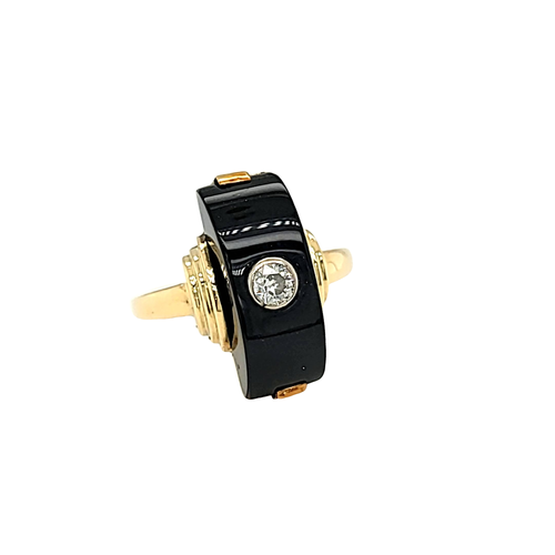14K Yellow Gold Onyx Diamond Ring 12003183 | Shin Brothers*