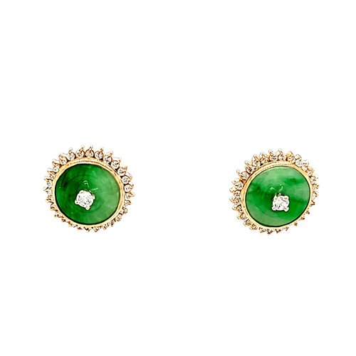 14K Yellow Gold Jade CZ Circle Stud Earrings 42003452 | Shin Brothers*