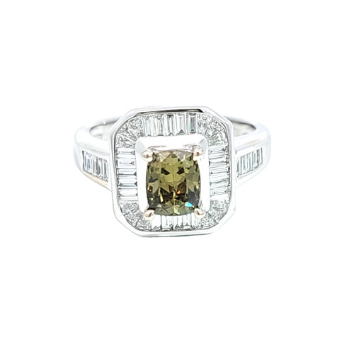 18K White Gold Green Tourmaline Diamond Ring 12003212 | Shin Brothers*
