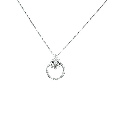 14K White Gold Circle With Baguette Diamond  18" Necklace 31001275 | Shin Brothers*