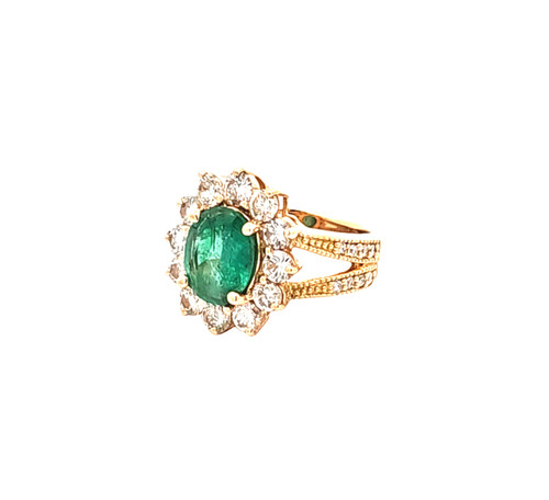 18K Yellow Gold 2.06ct Emerald Diamond Ring | Shin Brothers Jewelers Inc.