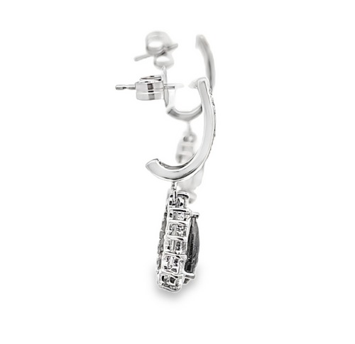 14K White Gold Black Diamond Hanging Teardrop Earrings with White Diamonds 41002783 | Shin Brothers*