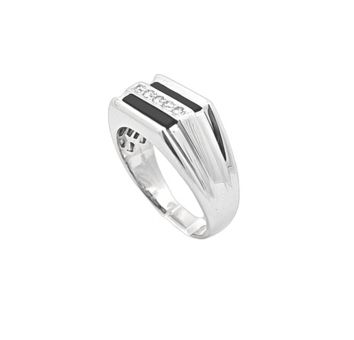 14K White Gold Diamond Onyx Bar Ring 12003277 | Shin Brothers* 14K White Gold Diamond Onyx Bar Ring 12003277 | Shin Brothers*