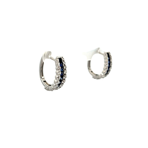 14K White Gold Sapphire/Diamond Huggie Earrings 42003568 | Shin Brothers** 14K White Gold Sapphire/Diamond Huggie Earrings 42003568 | Shin Brothers**